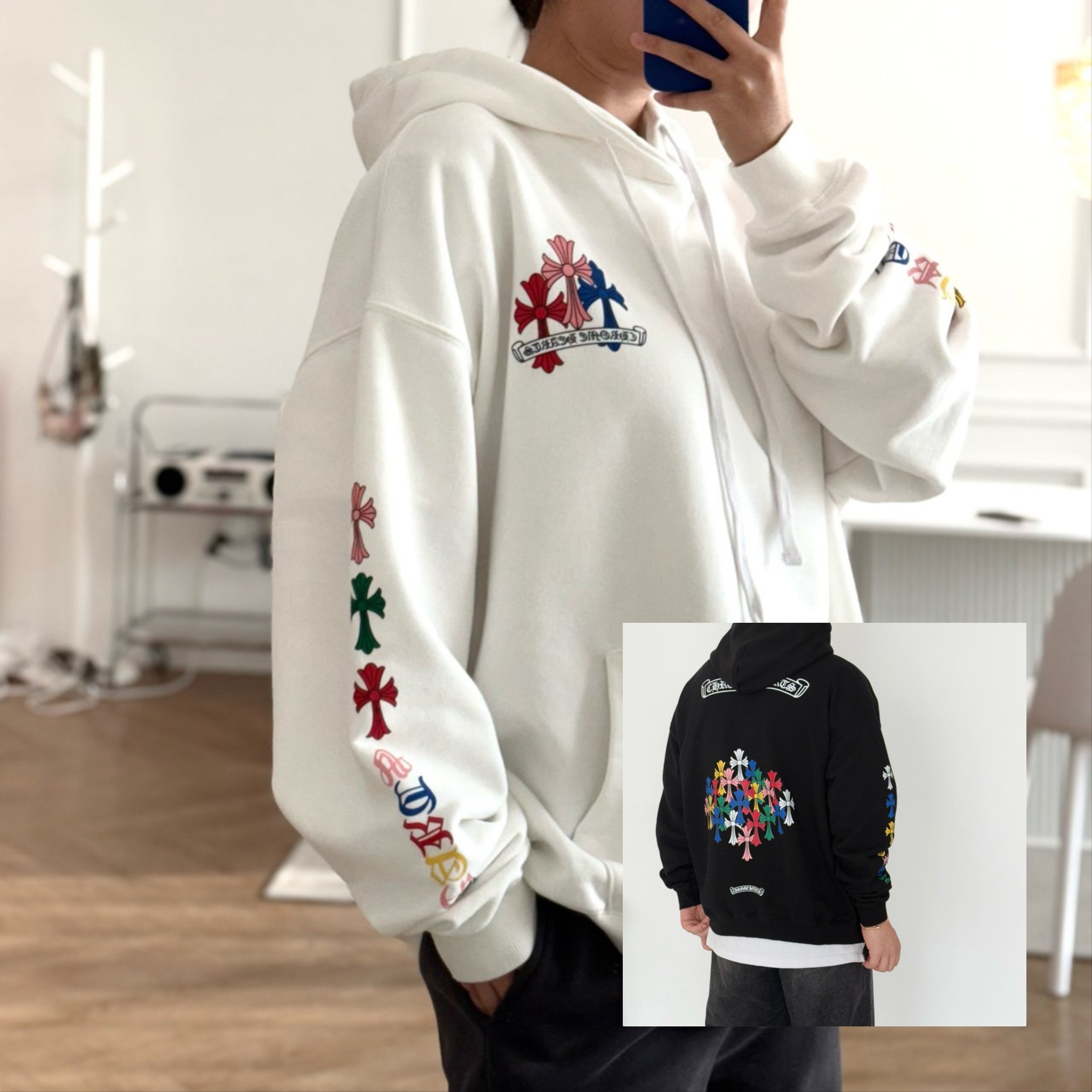 멀티로고 크로스 후드.t