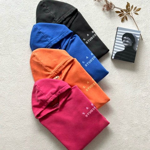 남녀공용 피그먼트 후드 셔츠.더