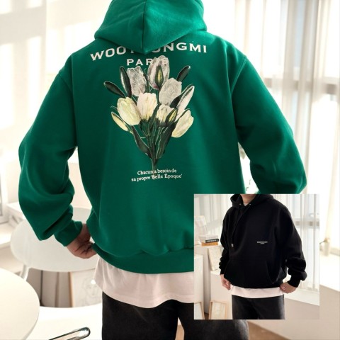 우** 튤립 플라워 백로고 후드 셔츠.더