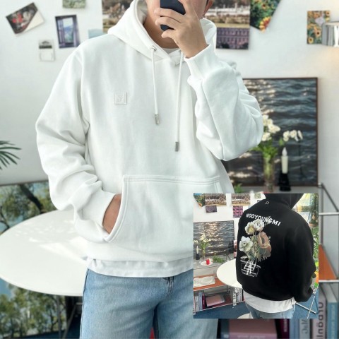 우** 뉴시즌 플라워 백로고 후드 셔츠.더