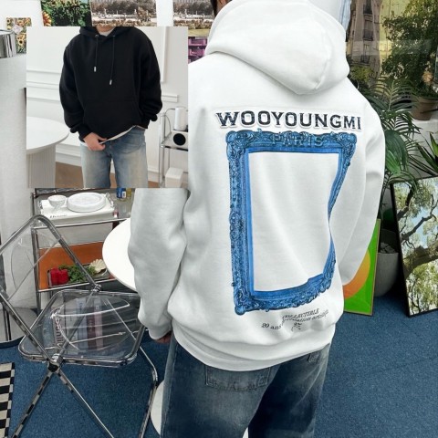 우** 프레임 백로고 후드 셔츠.더