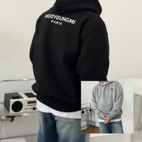 우** 코튼 백로고 후드 셔츠.더