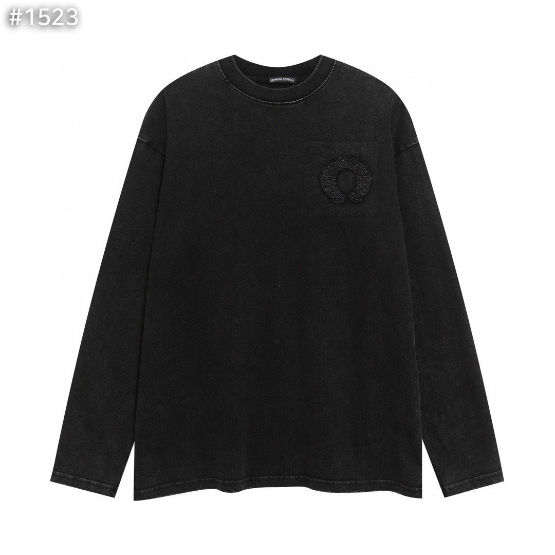 크*하츠 아플리케 워싱 블랙 긴팔티셔츠.유