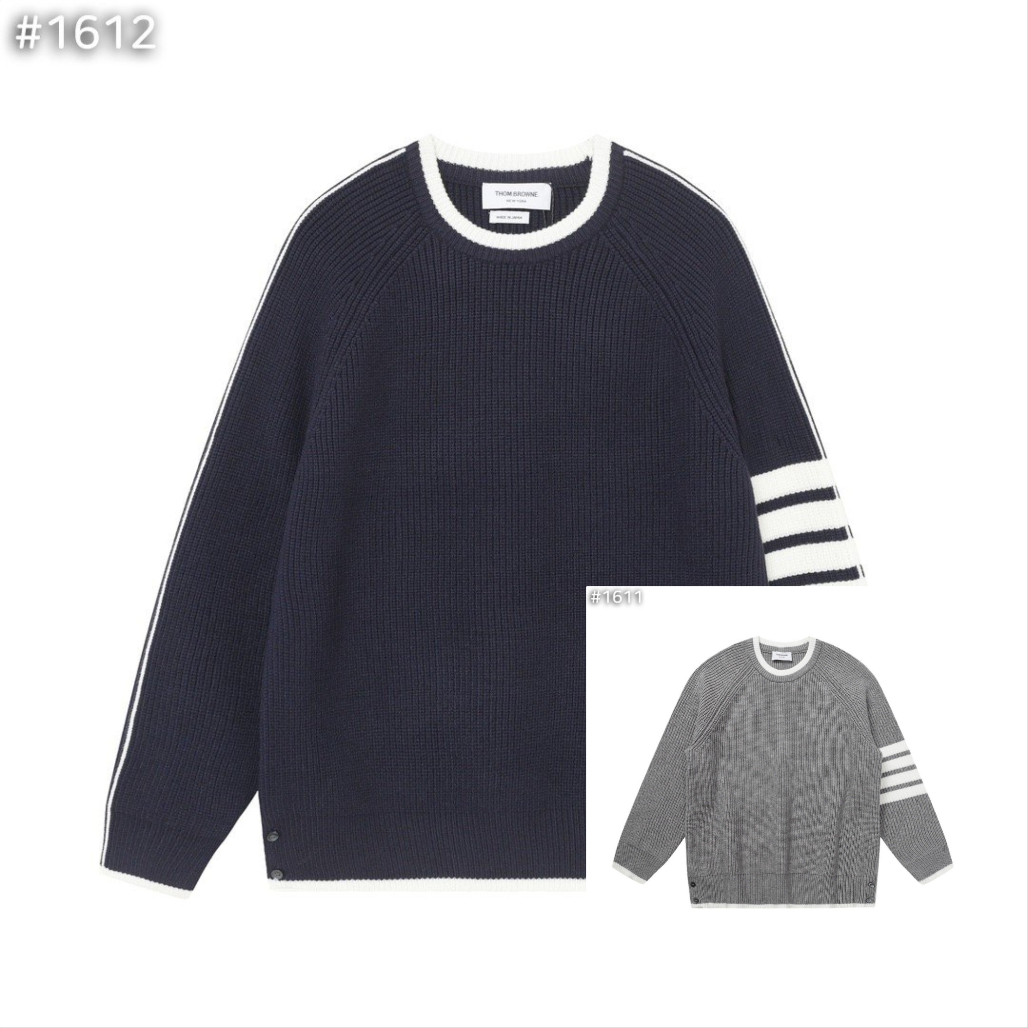 톰*라운 4bar 울 배색 라운드 니트.유