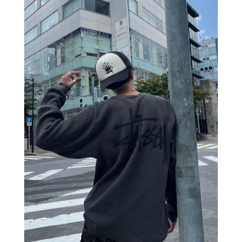 스투* 래글런 와플 써멀 (워시드블랙)롱슬리브.i