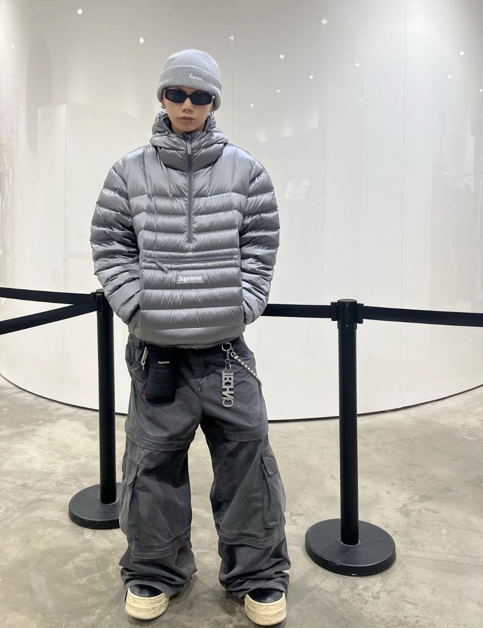 슈** WEEK6 마이크로다운 하프 집업 후드 풀오버 아노락.n