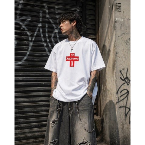 슈** 크로스 박스로고 티셔츠